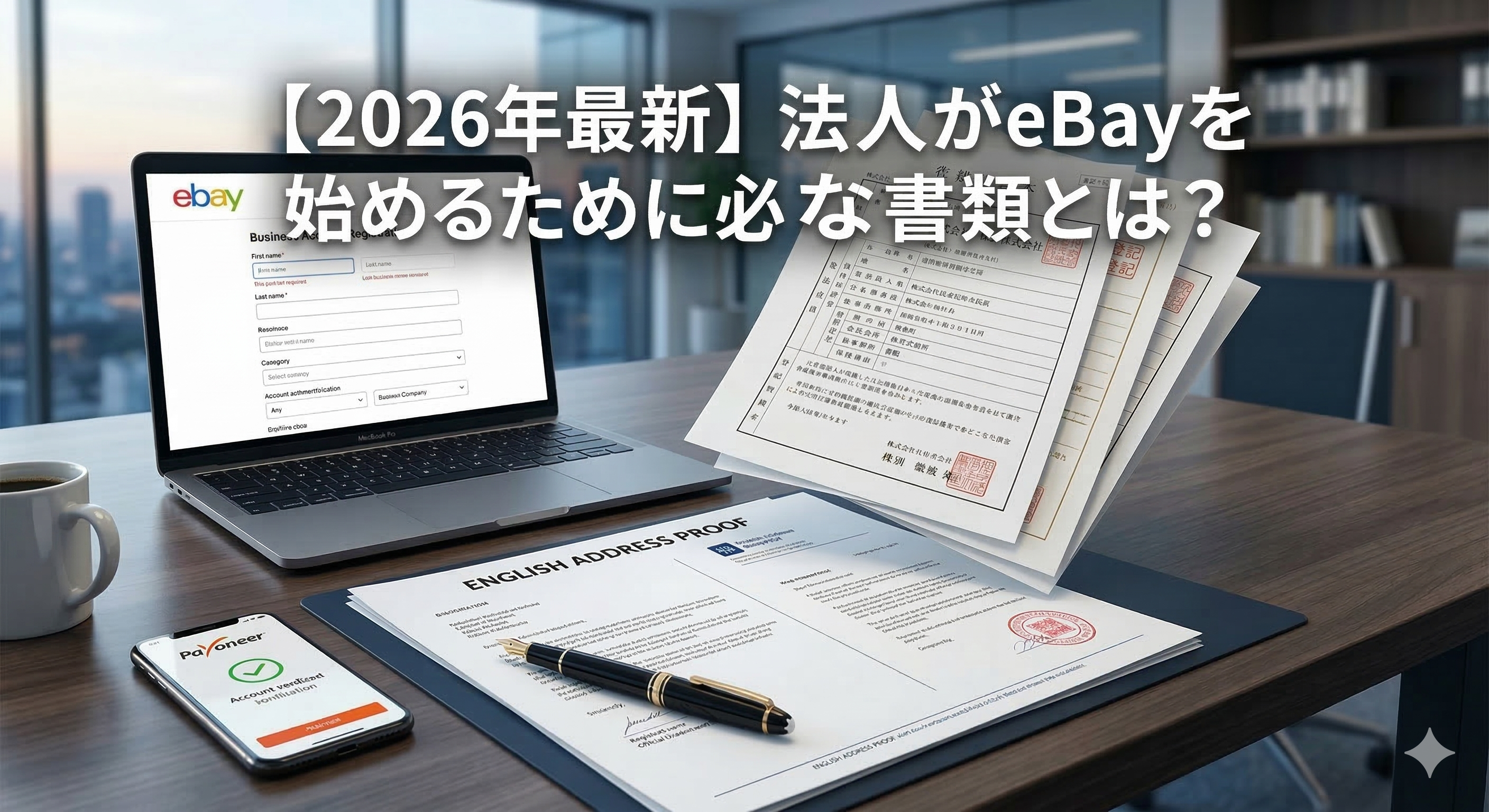【2026年最新】法人がeBayを始めるために必要な書類とは？アカウント開設・Payoneer審査の壁を乗り越える方法